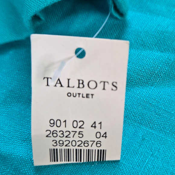 Talbots Teal Green Beaded Embroidered V Neck 3/4 Sleeve Linen Blouse Size Large - Picture 4 of 7